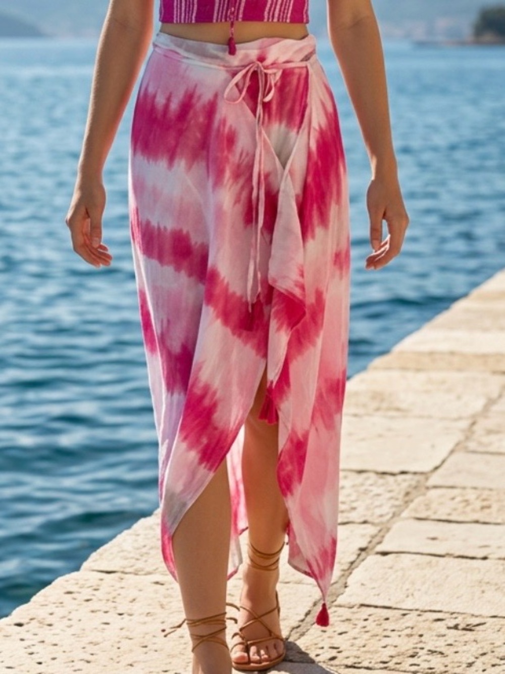 $10 Add-on | Pink and White Tie-Dye Coverup with Tassels